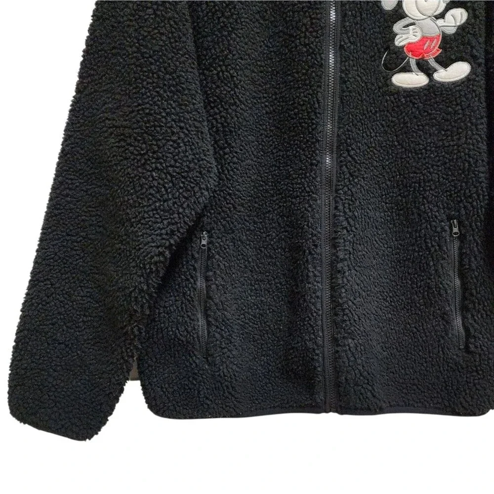 Disney Black Full Zip Embroidered Fleece Jacket Mickey Mouse Adult XL Mousewear
